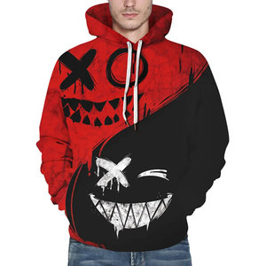 Sudadera con Capucha Roja y Negra para Hombre con Estampado de Calavera, Estilo Urbano, Corte Regular, Tejido de Poliéster, Cierre de Cremallera, Ropa Casual de Otoño - Product Image 3