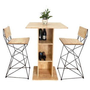 Contemporary Bar Furniture Set with Cabinet and 2 Wooden Bar Stools with Iron <b>Frames</b> for Home Bar and Restaurant Use - Product Image 2