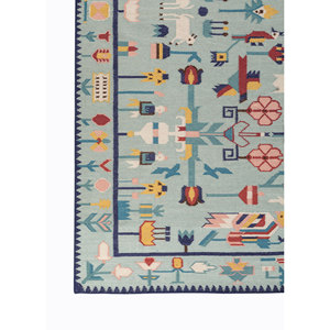 พรมขนสัตว์สีน้ำเงินแบบแบนลายเรขาคณิตสำหรับตกแต่งบ้าน-ADWL-23013 - Product Image 4