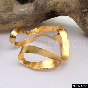 SOKU Gold Plated Christian Designer Handmade <b>Hammered</b> Statement Style Cuff and <b>Bangle</b> for Anniversary Occasion SKU6005 - Product Image 2