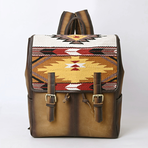 Sac à dos pour femme en cuir véritable rustique tissé à la main, tissu kilim, intérieur rembourré vintage, bretelles réglables, fermeture éclair, tendance - Product Image 5