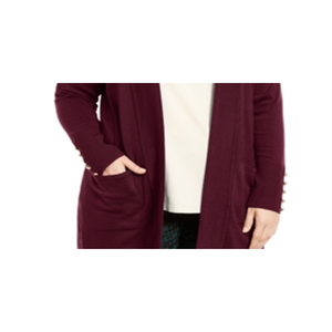 JM Collection Women's Cherry Pie Print <b>Cardigan</b> <b>Sweater</b> Button Sleeve Flyaway Autumn Season Size 0X Striped Pattern - Product Image 3