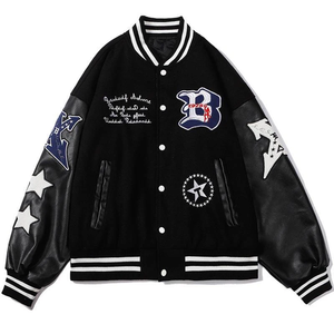 Chaqueta Universitaria Estilo Varsity, Mangas de Cuero, Cuerpo de Mezcla de Lana, Cierre de Broches, Ropa Exterior Informal de Moda, OEM ODM al por Mayor - Product Image 3