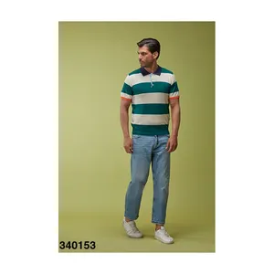 Made in Italy malhas homens mangas curtas listradas polo camisetas masculinas 50% algodão 50% tencel