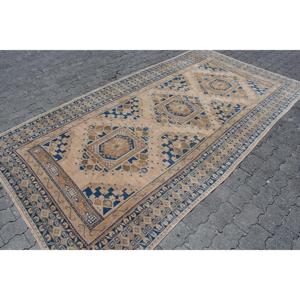 Alfombra Turca Vintage Grande de 5.1x10.1 pies, Alfombra de Lana con Borde Azul - Product Image 3