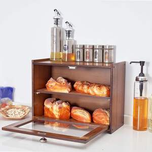 <b>Large</b> <b>Wooden</b> Bread <b>Box</b> with Roll Top Lid Vintage Farmhouse Bread <b>Storage</b> Container - Product Image 4