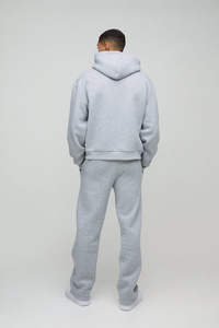 Survêtement unisexe surdimensionné gris chiné décontracté avec logo personnalisé OEM, imprimé et embossé, respirant, grande taille - Product Image 2