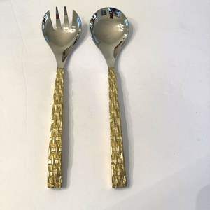 Juego de 2 tenedores de metal de acero inoxidable de la mejor calidad, cuchara y tenedores con mango de aluminio chapado en oro para uso de cubiertos de frutas - Product Image 1