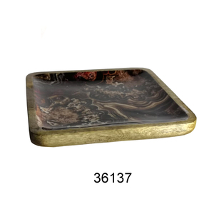 Plateau de service en bois design martelé ensemble de 2 plateaux en bois naturel design attrayant en nickel pour la décoration de la maison et de l'hôtel - Product Image 4