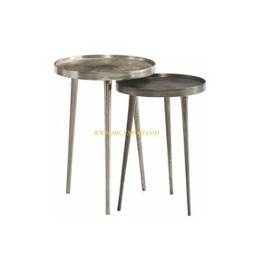 Mesas de esquina para el hogar, Juego de 2 mesas auxiliares de forma redonda, mesas anidadas pulidas brillantes, diferentes tamaños, mesas auxiliares hechas a mano, muebles - Product Image 1