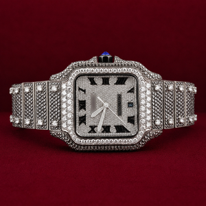 Montre mécanique carrée de luxe pour homme, style hip-hop, résistante à l'eau, sertie de moissanite, bracelet en acier inoxydable de 20 mm, cadran en verre, date automatique - Product Image 1