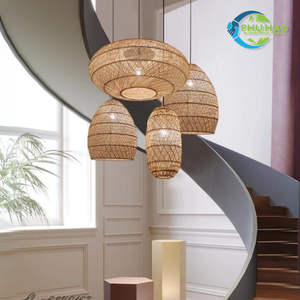 Lustre lanterne en rotin de bambou écologique, idéal pour l'éclairage de la maison et du jardin, fabriqué à la main pour un aspect naturel - Product Image 4