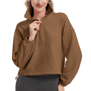 Pull court à fermeture éclair sur le côté, doux et luxueux, pour femmes, sweat-shirt tendance, léger, athlétique, élégant, à manches longues, sweat-shirt court - Product Image 5
