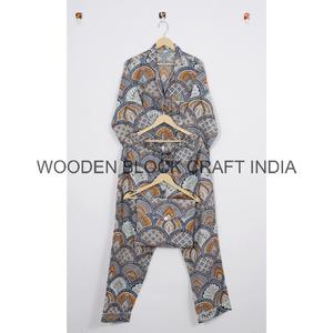 Women's Comfortable Cozy Floral PJ Set Soft Breathable Cotton Sleepwear Block Print for Relaxation Sweet Dreams <b>Matching</b> Couples - Product Image 5