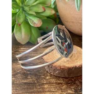 Zuni Handmade Multi-Stone and Sterling <b>Silver</b> Micro-Inlay <b>Cuff</b> <b>Bracelet</b> Cultural Collectible Jewelry - Product Image 3