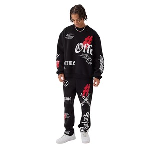 Vente en gros de survêtement Sweat à capuche épais ras du cou et pantalon de survêtement micro évasé Ensemble surdimensionné Survêtement pour hommes pour la saison d'hiver - Product Image 1