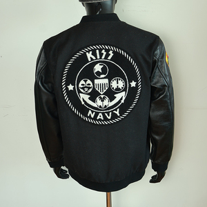 Chaqueta universitaria personalizada OEM para hombre, cuerpo de lana, manga de cuero, informal, con soporte de invierno, Parche de chenilla, bordado, patrón de letras, logotipo frontal - Product Image 2