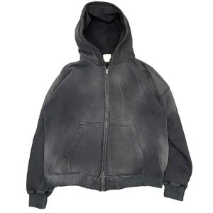 Sudadera con capucha para hombre de peso pesado de Color sólido personalizado de nueva moda en línea, sudaderas con cremallera de lavado ácido y hombro caído de gran tamaño de alta calidad - Product Image 2