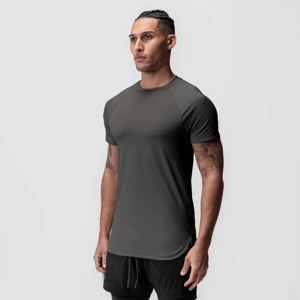 Camiseta de corte Atlético gris oscuro para hombre, ropa de gimnasio, manga corta, secado rápido, entrenamiento, Top, ropa deportiva elástica - Product Image 1