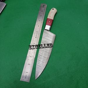 Cuchillo de Chef de cocina de acero de Damasco hecho a mano personalizado de alta calidad cuchillo de corte de verduras hueso y mango de madera Pakka - Product Image 5