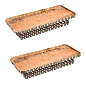 Plateau de service en bois à double base personnalisable rectangulaire fini clair conçu pour les occasions de fête plats et assiettes - Product Image 6