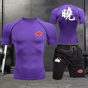 Ropa Deportiva Transpirable de Compresión para Correr, Verano, Unisex, Talla Grande, Reversible, Conjunto de Dos Piezas, Camiseta Ajustada y Pantalones Cortos de Gimnasio - Product Image 5