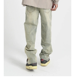 Pantalones Vaqueros Personalizados para Hombre, Pantalones de Mezclilla con Dobladillo Abierto, Lavado, Corte Recto - Product Image 3