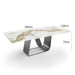 Table à manger contemporaine moderne en marbre blanc, brun et argenté de 260 cm pour 8 personnes, meubles de salle à manger stables - Product Image 6