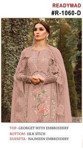 Georgette pakistanaise originale avec travail de broderie Kurtis avec point de soie extensible Pent et broderie Nazmeen Dupatta - Product Image 6