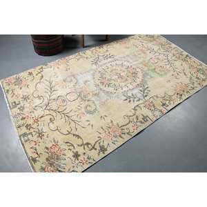 พรมขนแกะสไตล์ตุรกีวินเทจผ้าขนแกะสีเบจแบบเย็บปะติดปะต่อกันดีไซน์คลาสสิกทำด้วยมือแบบนามธรรมสี่เหลี่ยมผืนผ้าสำหรับห้องนอนน้ำยาง7.8ft 4.3 x - Product Image 2