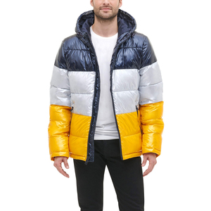 Men's Color Blocking Puffer <b>Jacket</b> Hooded Zipper Closure Windproof Winter Wear Polyester Wadding Casual Style Puffer <b>Jacket</b> - Product Image 6