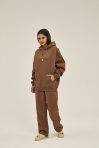 Hoogwaardige unisex plus size hoodie set, effen kleur, aangepast logo, casual 2-delige outfit voor heren - Product Image 5