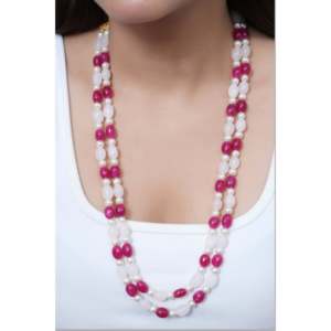 डबल स्ट्रैंड रूबी गुलाबी सफेद मोती से लहरा हुआ हार का लंबी माला फैशन सहायक उत्सव भारतीय गहने थोक - Product Image 1