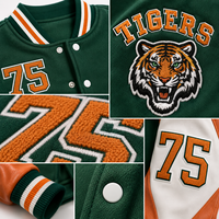 Chaqueta Varsity Corta para Mujer Estilo Y2K, Transpirable, Verde y Naranja con Patrón de Letras, Ropa Urbana de Béisbol, Bordado Personalizado, Venta al Por Mayor OEM