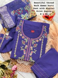 Excelente calidad, Ropa Étnica de tendencia más elegante, muselina de último diseñador con trabajo manual, pantalón Kurti y moda de mujer Dupatta - Product Image 5