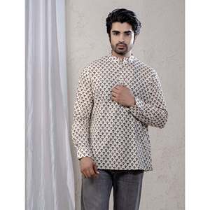 Kurta court en coton imprimé décontracté pour hommes avec manches longues - Product Image 3