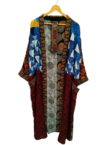 Peignoir d'été Peignoir multicolore Robe de nuit pour femme Robe longue, Kimono indien vintage en soie recyclée imprimé floral, - Product Image 6