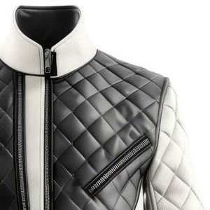 High Quality Sven Black Genuine Leather <b>Bomber</b> <b>Jacket</b> Stand Collar Pattern Breathable <b>Varsity</b> Denim Customizable Wholesale - Product Image 3