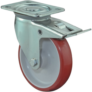 Roulettes pivotantes en polyuréthane rouge de 80 mm pour meubles, 104 x 80 mm, capacité de charge 125 kg avec frein total, roulettes BS - Product Image 3