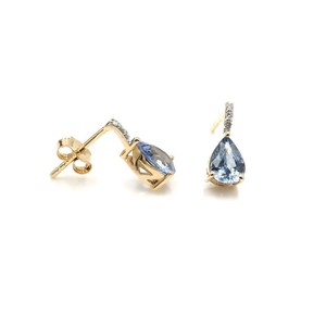 Boucles d'oreilles clous en argent sterling 925 plaqué or 14 carats avec saphir bleu taille poire, bijoux fins, cadeau élégant pour femme - Product Image 5
