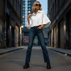 Camisa corta de lino para mujer, estilo manga obispo - Product Image 5