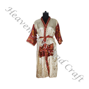 KL001 bohème indien fait à la main Vintage soie Sari Floral imprimé vêtements de nuit peignoir Maxi robe ethnique plage été en gros - Product Image 2