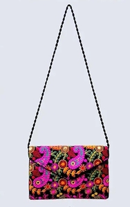 Bolso de mano de lona de estilo Vintage para mujer, bellamente bordado, cremallera a juego, botón impermeable, decoración con cadenas - Product Image 2