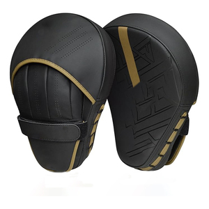 Guantes de Boxeo de Cuero Negro y Espuma PU, Almohadillas de Entrenamiento Curvas, Correa Ajustable, Ventiladas, para Kickboxing - Product Image 1