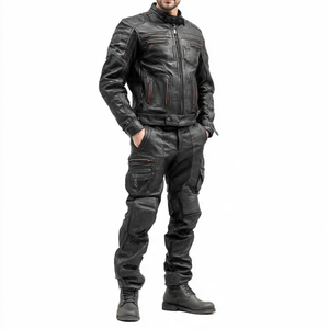 Moto Biker cuir costume hommes haute qualité en cuir véritable veste pantalon ensemble PU cuir cyclisme survêtement hommes - Product Image 2