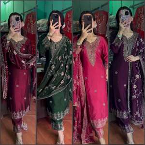 Presentación DE LA ÚLTIMA ropa de fiesta tradicional, Top DE TRABAJO bordado de hilo de seda Chinon puro con manga completa y parte inferior con Dupatta - Product Image 4