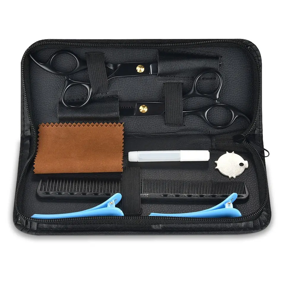 Aksesoris Salon profesional 9 buah, Kit gunting pemotong rambut Stainless Steel, gunting tukang cukur Set