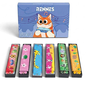 Rennes HMR-06X 6-teiliges Kinder-Mundharmonika-Set aus Kunststoff, 16-Loch C-Tonart, bunt gemustert, pädagogisches mundgeblasenes Musikinstrument - Product Image 3