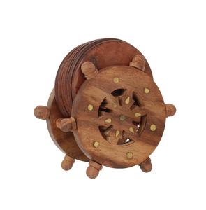 Sous-verres à thé en bois brun foncé fabriqués à la main ensemble de cuisine de style classique pour décor de table à thé et à café - Product Image 4