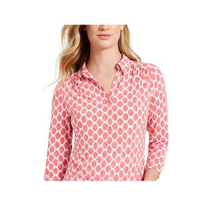 Maglia Polo Casual da Donna Charter Club Rosa a Maniche 3/4, Vestibilità Slim, in Maglia Traspirante con Logo, Taglia Media - Product Image 2